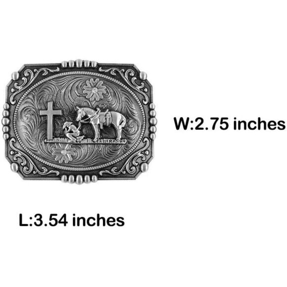 Moranse Religion Cross Cowboy Kneeling Prayer And Horse Design Belt Buckle - Picture 3 of 6